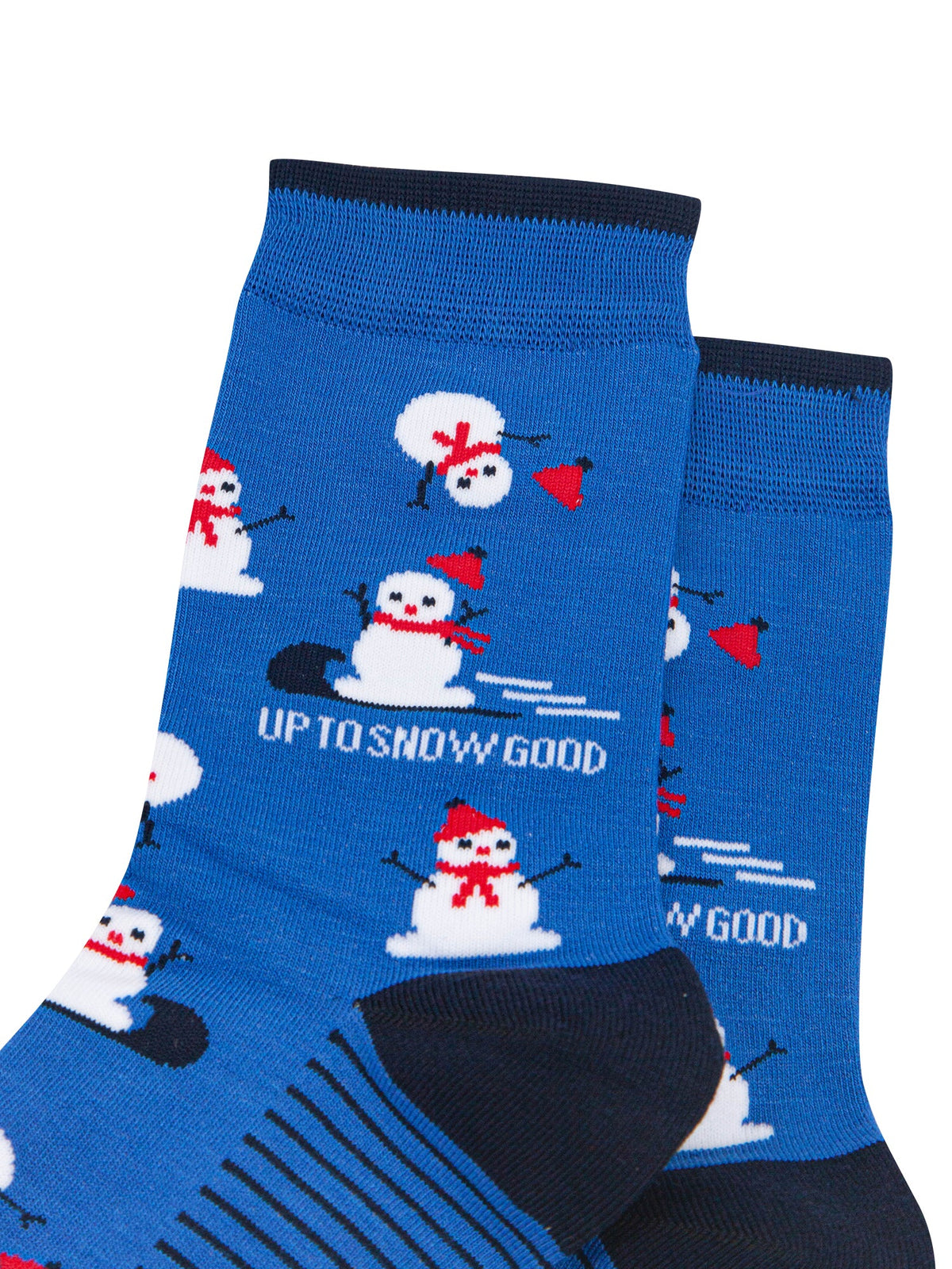 Up-To-Snow-Good-Snowman-Women's-Bamboo-Socks-in-Blue-Close-Up