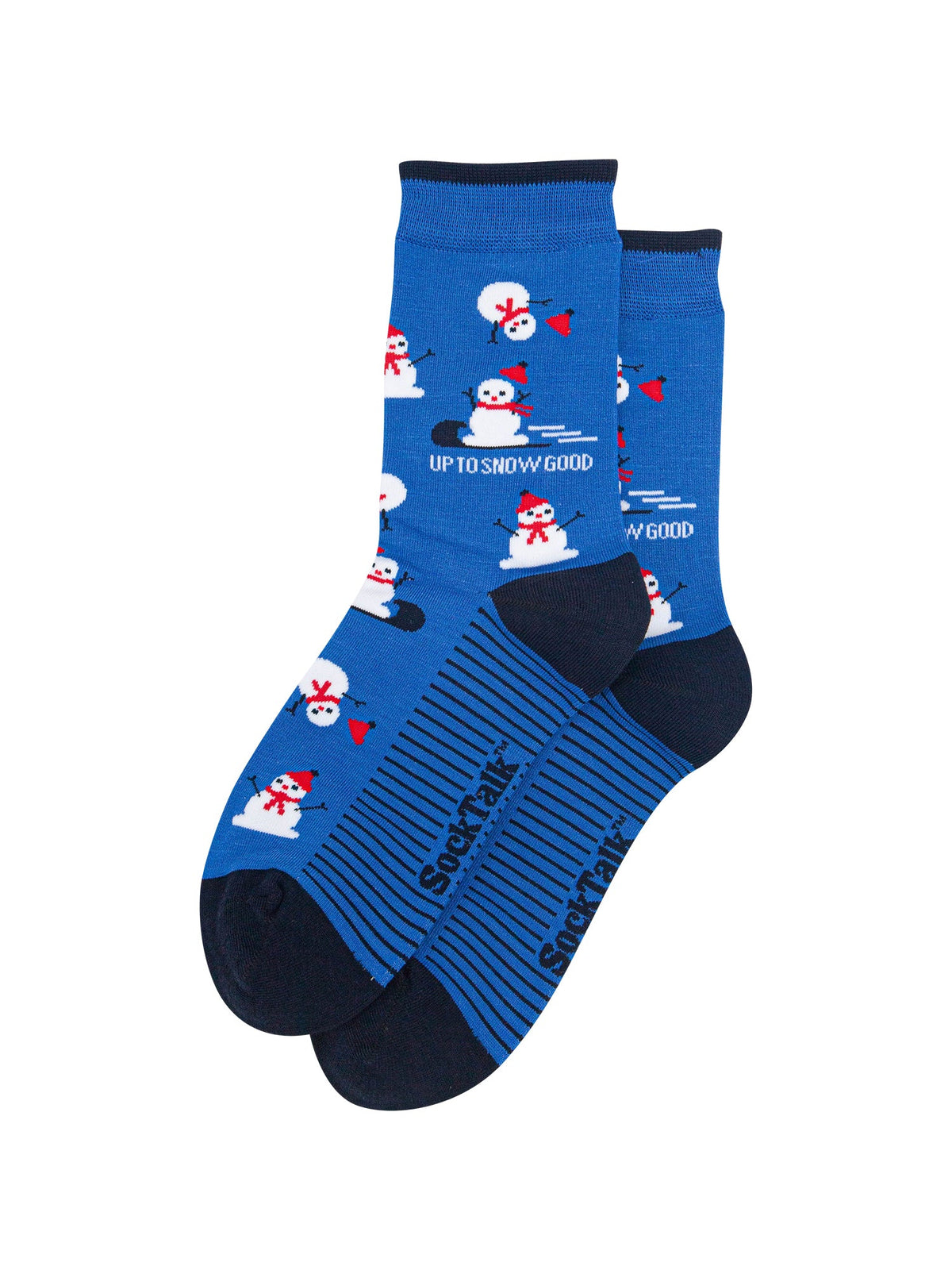 Up-To-Snow-Good-Snowman-Women's-Bamboo-Socks-in-Blue-Laid-Flat