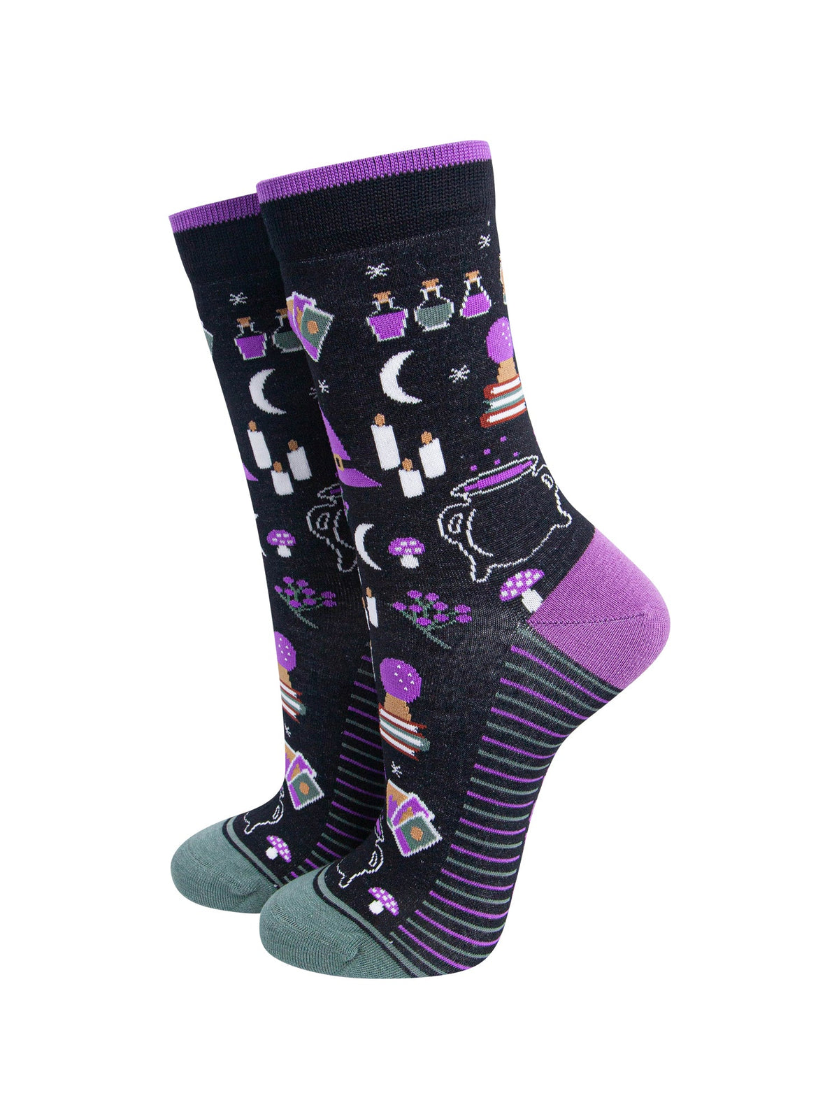 Witchy-Women's-Bamboo-Socks-in-Black-On-Mannequin