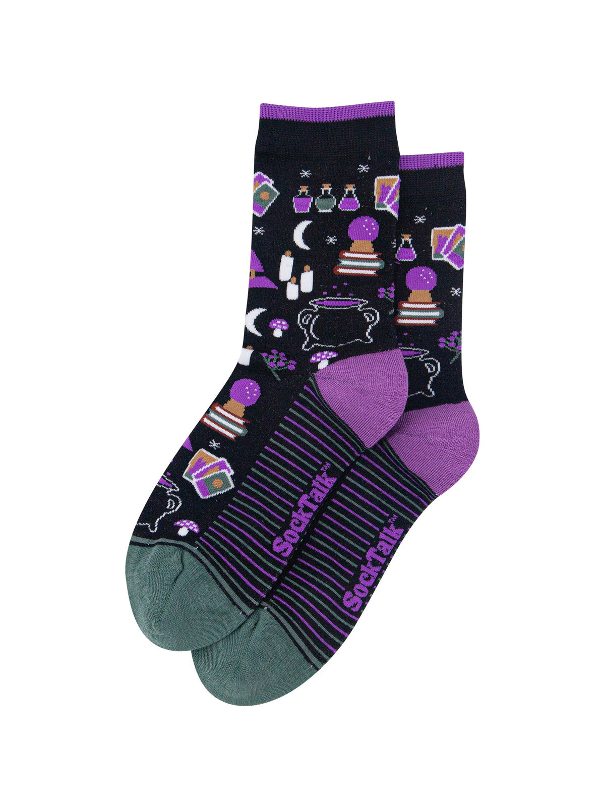 Witchy-Women's-Bamboo-Socks-in-Black-Laid-Flat