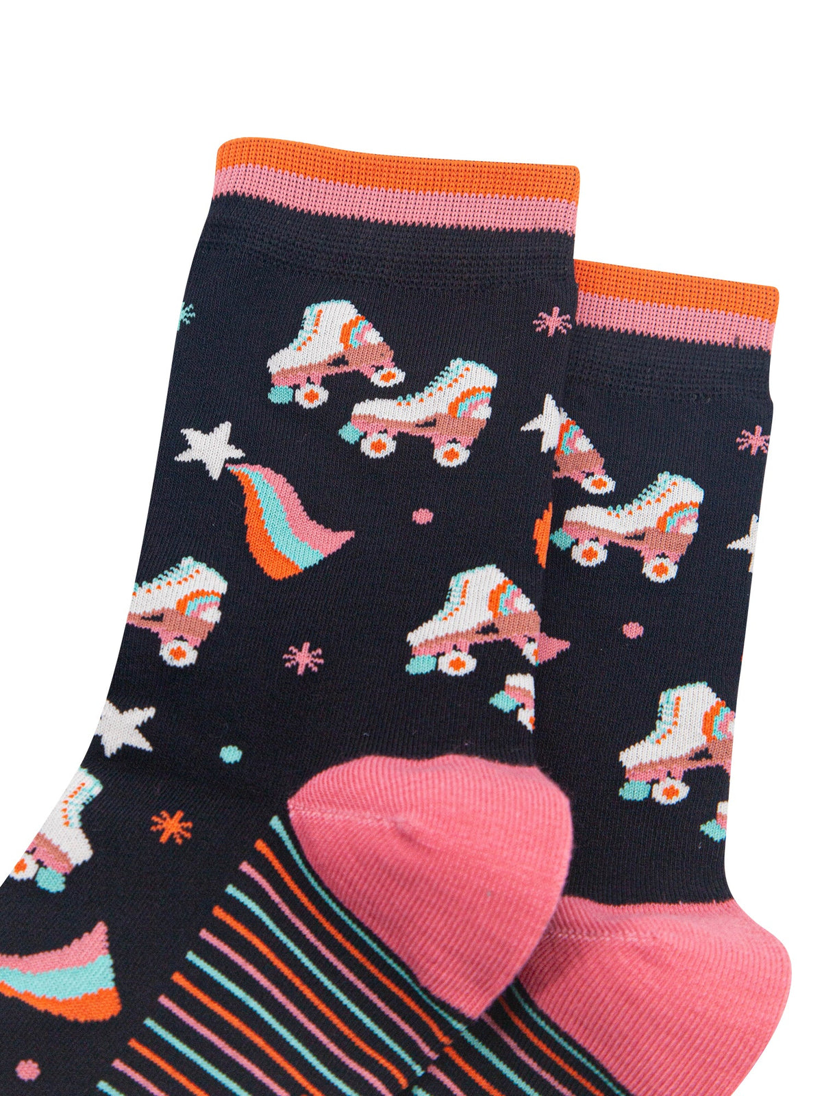 Retro-Rollerskates-Women's-Bamboo-Socks-in-Black-Close-Up