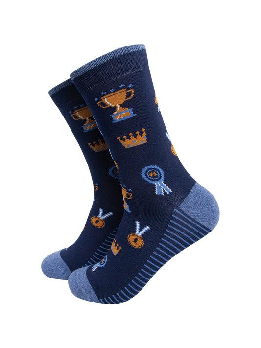 Trophies Men's Bamboo Socks in Navy Blue