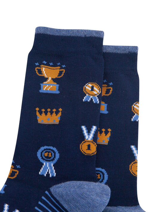 Trophies-Men's-Bamboo-Socks-in-Navy-Blue-Close-Up