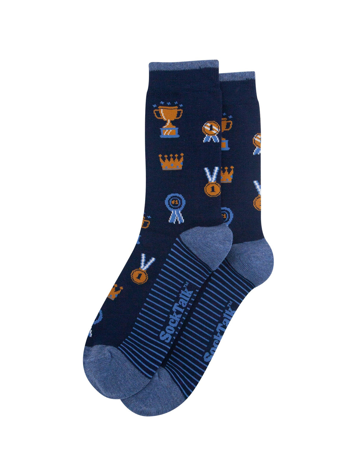 Trophies-Men's-Bamboo-Socks-in-Navy-Blue-Laid-Flat