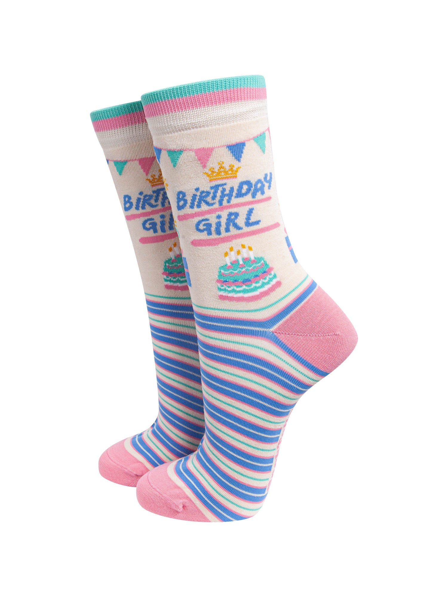 Birthday-Girl-Women's-Bamboo-Socks-in-Cream-On-Mannequin