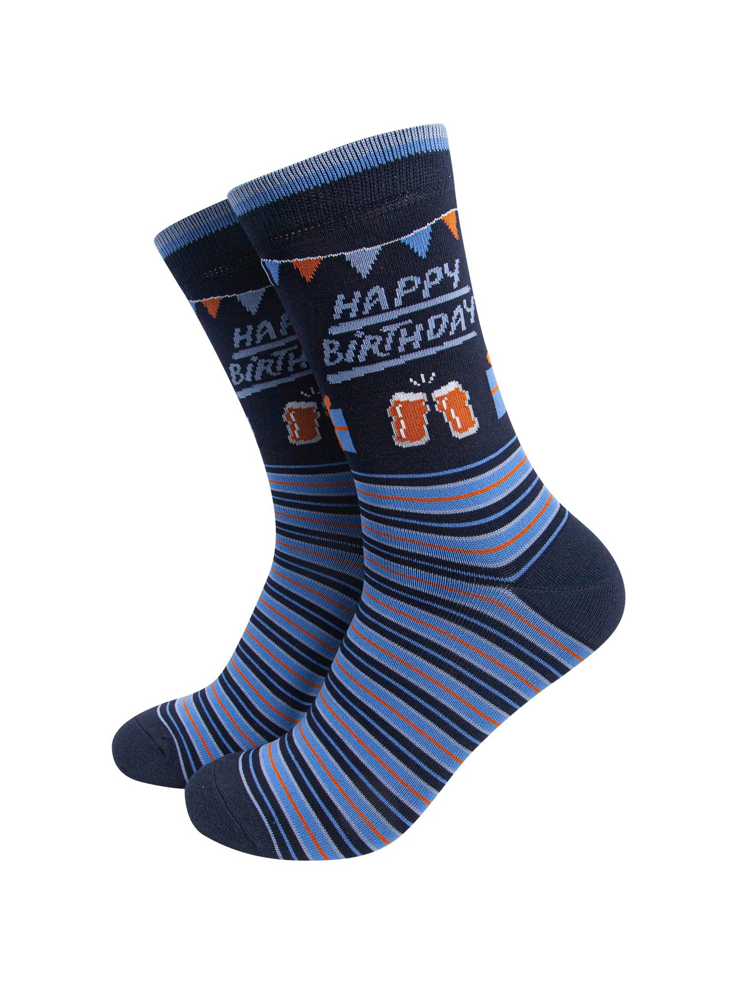 Happy-Birthday-Men's-Bamboo-Socks-in-Navy-Blue-On-Mannequin