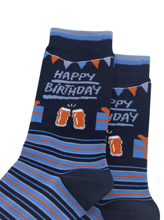 Happy-Birthday-Men's-Bamboo-Socks-in-Navy-Blue-Close-Up