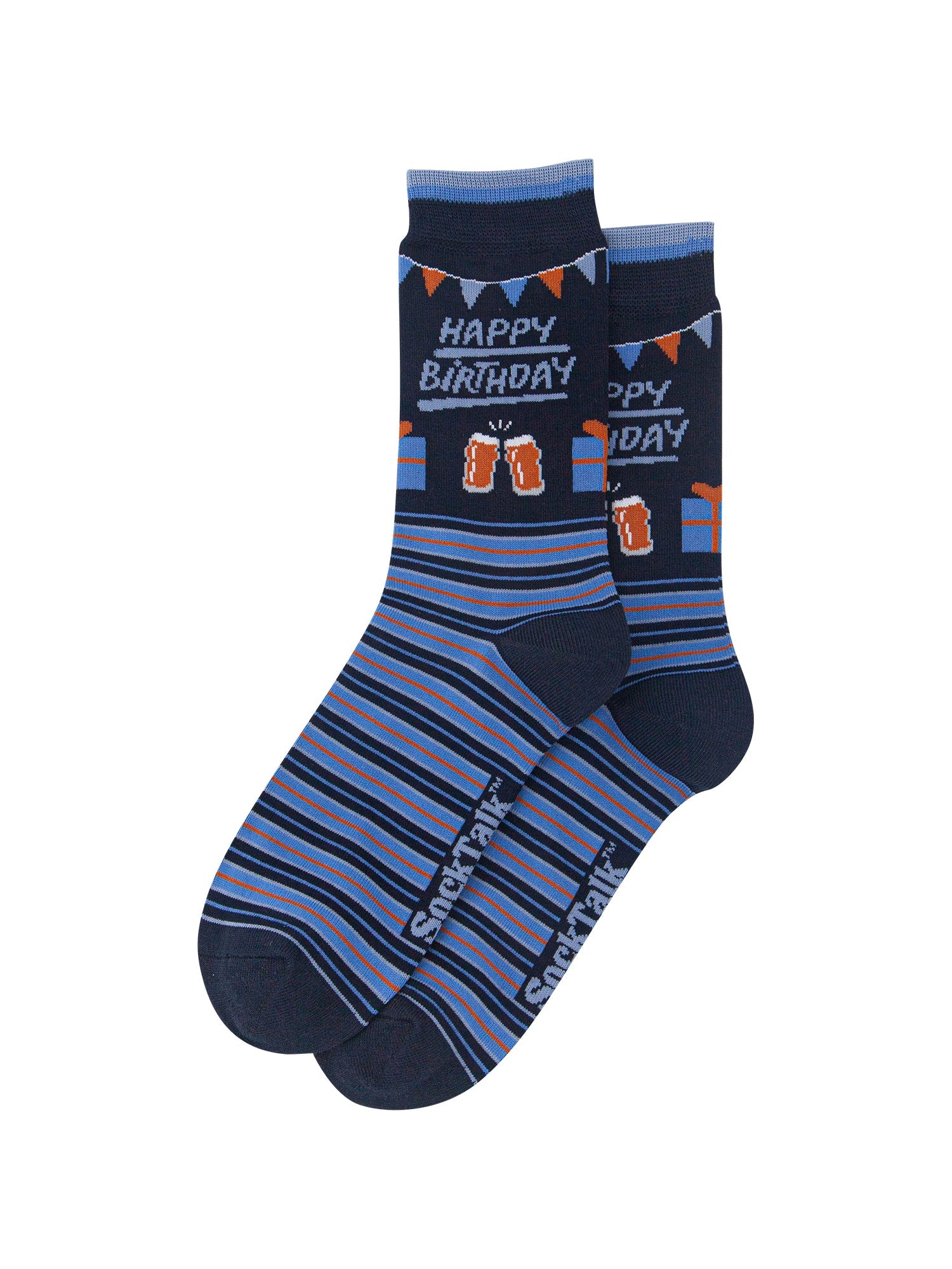 Happy-Birthday-Men's-Bamboo-Socks-in-Navy-Blue-Laid-Flat