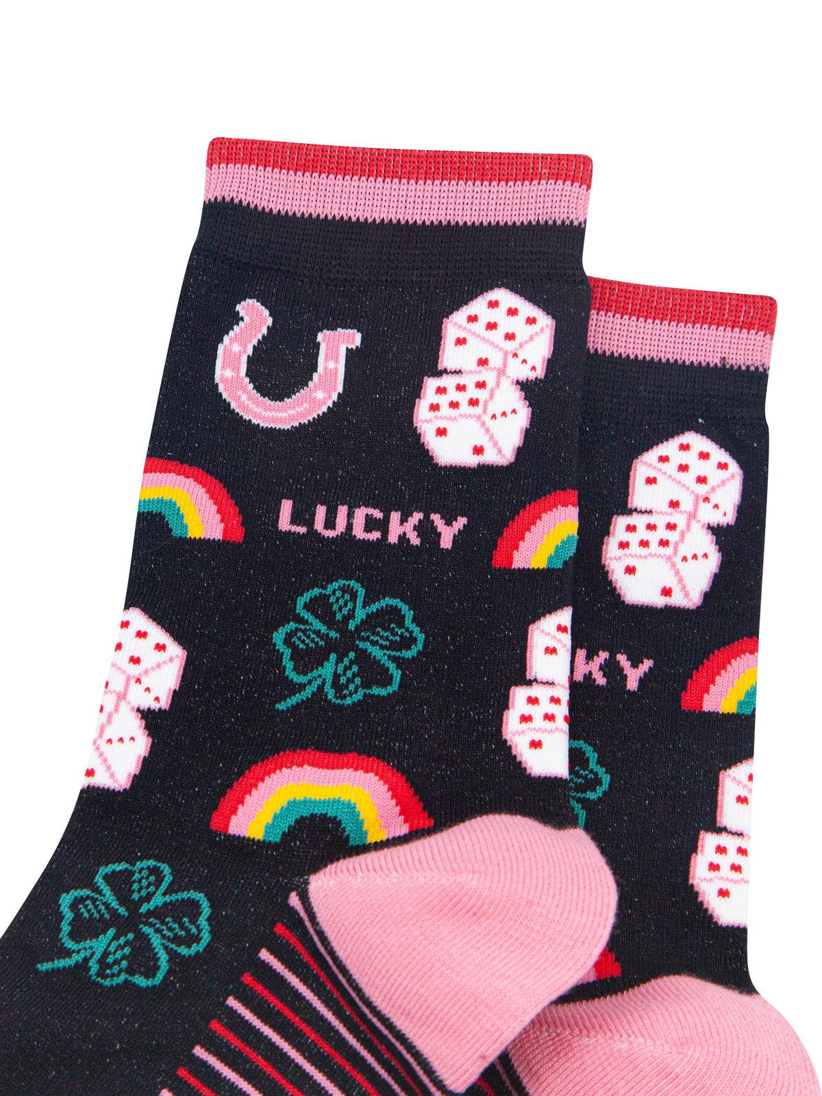 Lucky-Symbols-Women's-Bamboo-Socks-in-Black-Close-Up