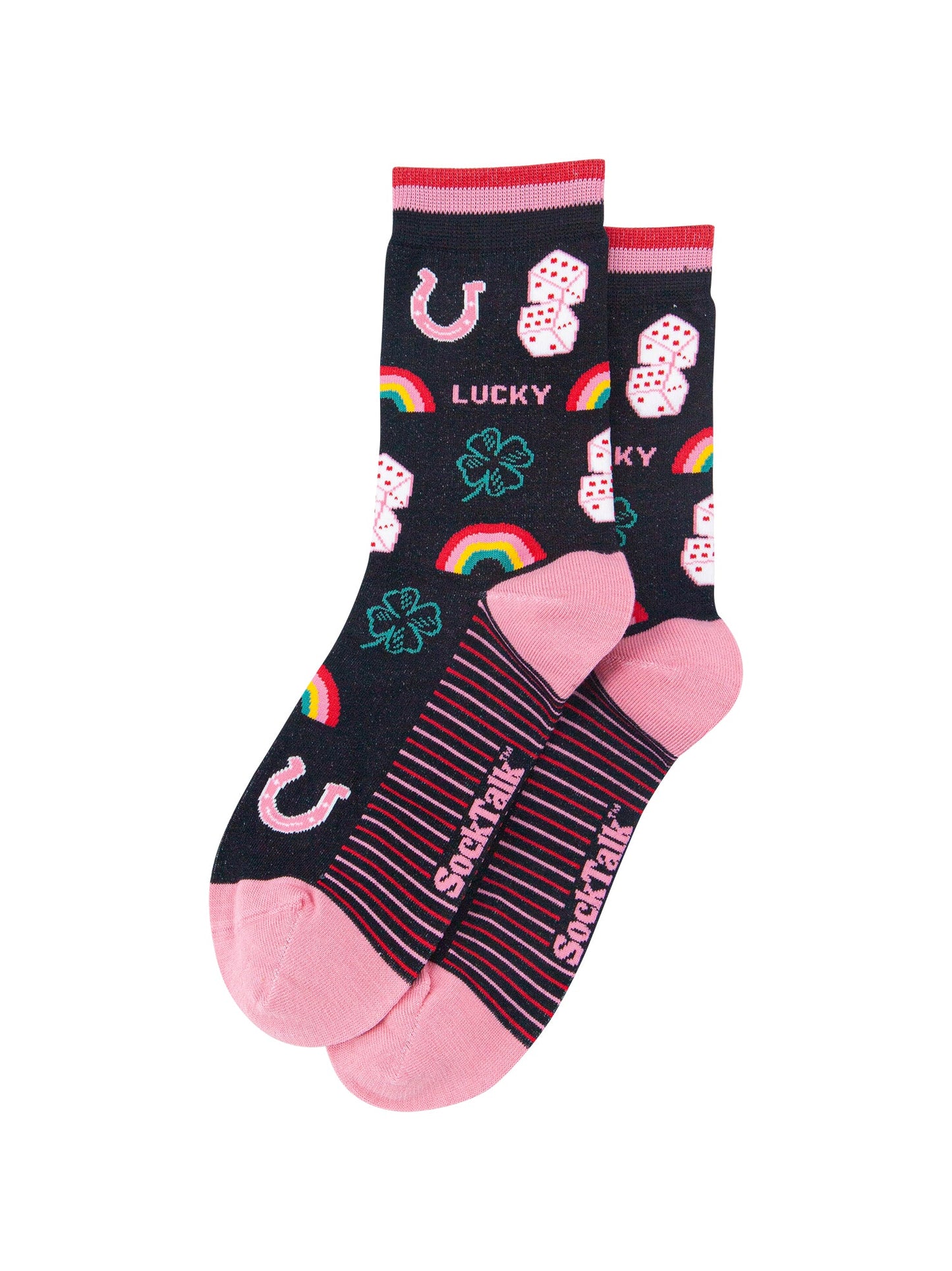 Lucky-Symbols-Women's-Bamboo-Socks-in-Black-Laid-Flat