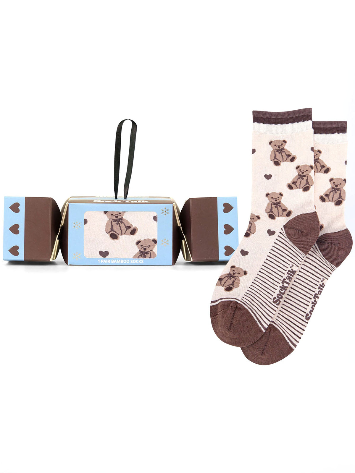 Teddy-Bear-Bamboo-Crew-Socks-Christmas-Cracker-Gift-Box-in-Cream