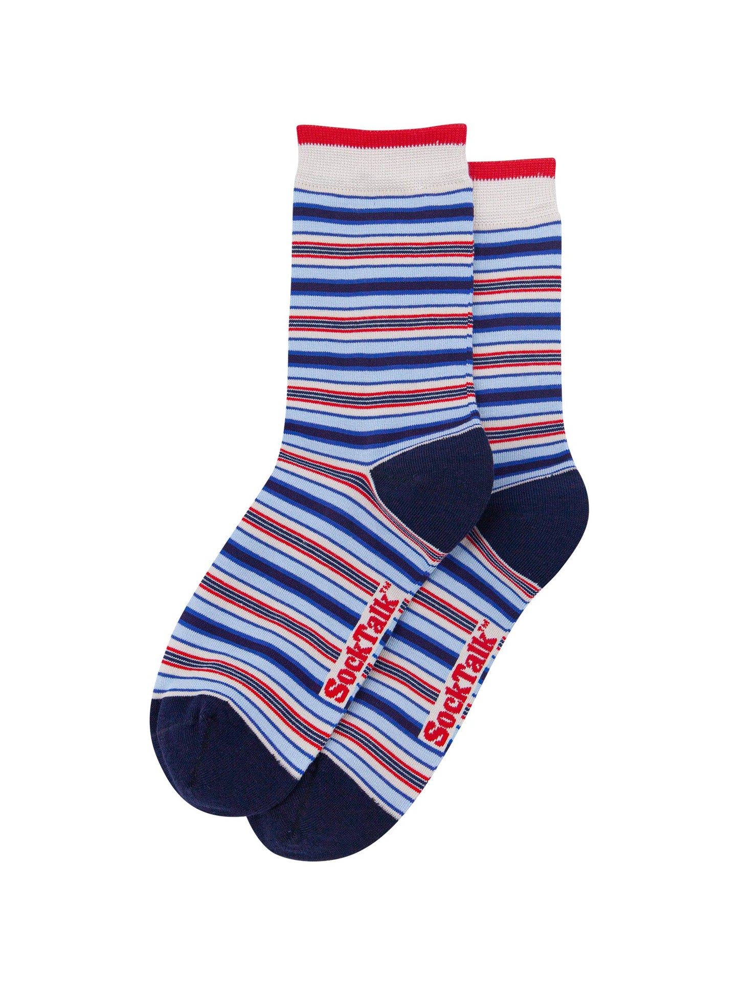 Stripey-Women's-Bamboo-Socks-in-Cream/Blue-Laid-Flat