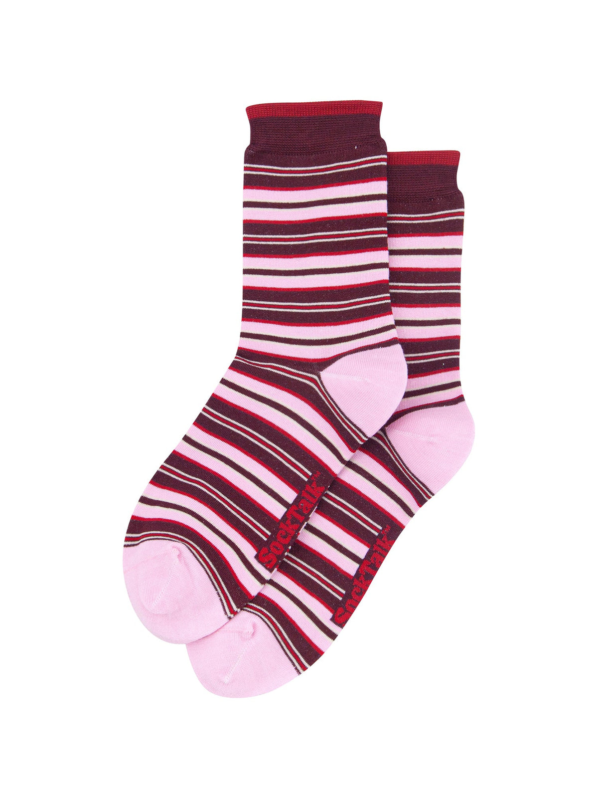Stripey-Women's-Bamboo-Socks-in-Burgundy/Pink-Laid-Flat