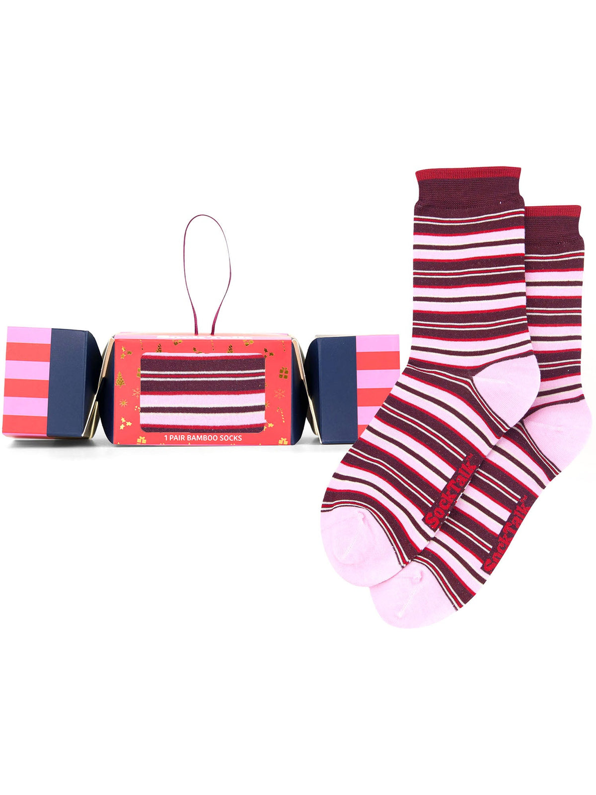 Stripe-Bamboo-Crew-Socks-Christmas-Cracker-Gift-Box-in-Berry