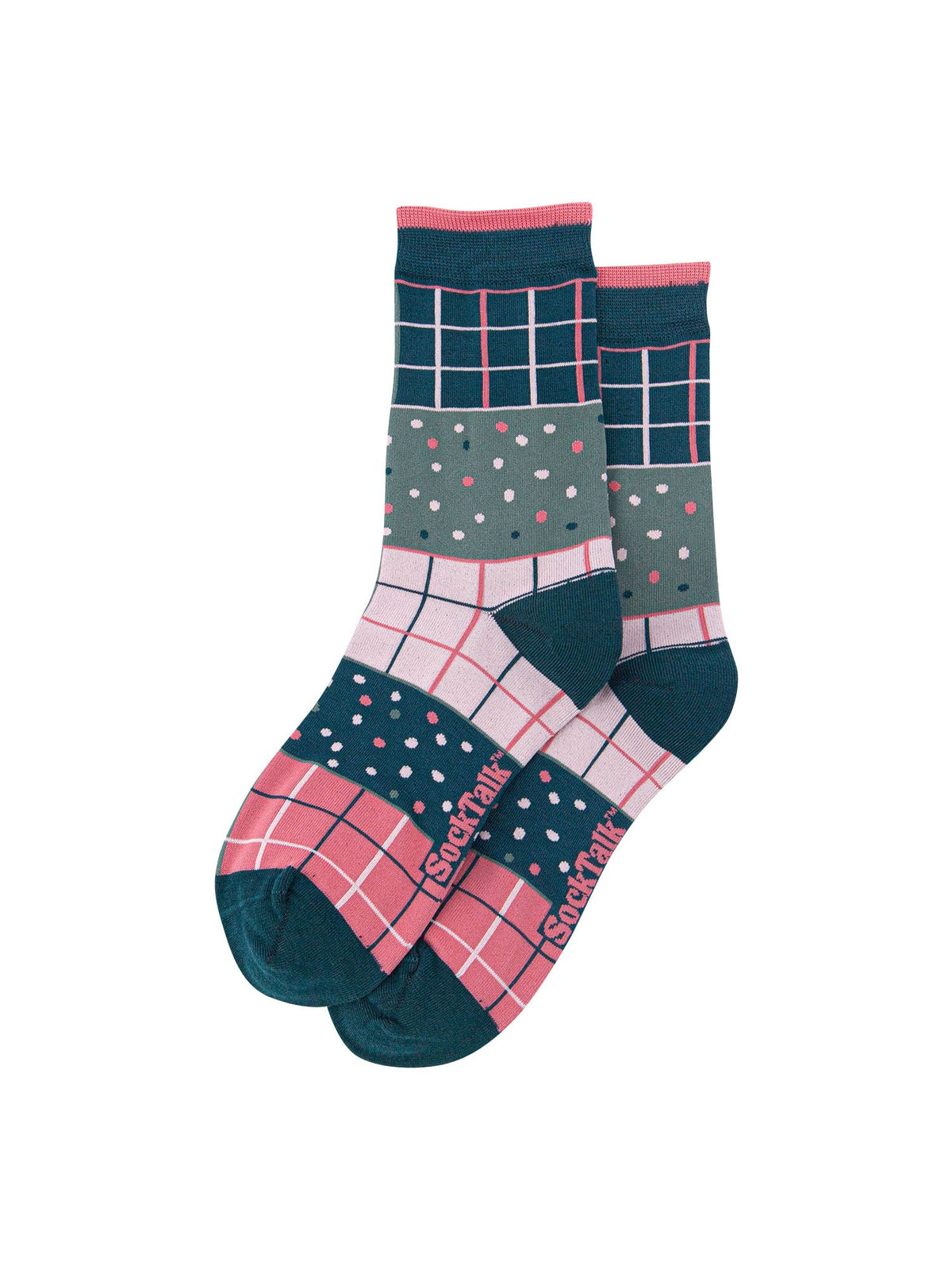 Checkered-Bamboo-Crew-Socks-Christmas-Cracker-Gift-Box-in-Green/Pink