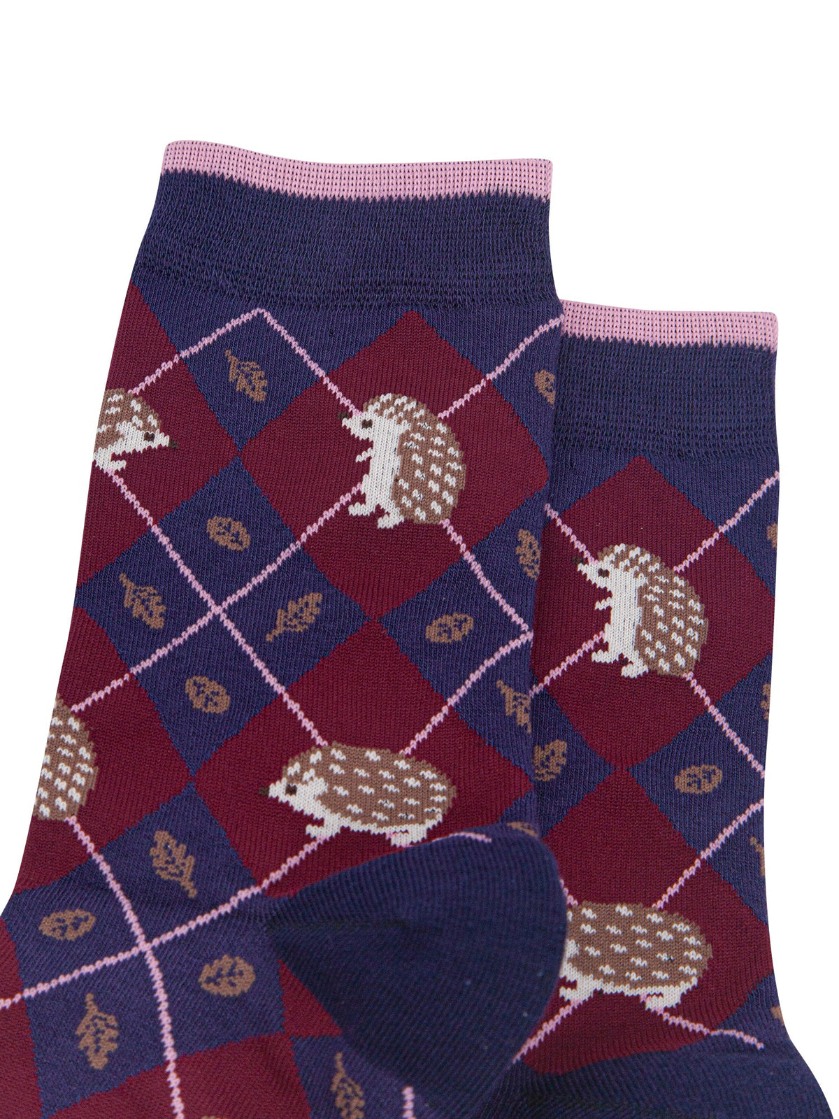 Hedgehog-Women's-Bamboo-Socks-in-Navy-Blue/Burgundy-Close-Up