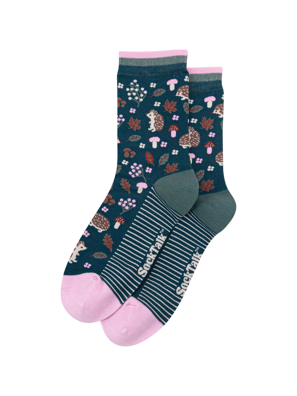 Hedgehog-Women's-Bamboo-Socks-in-Forest-Green-Laid-Flat
