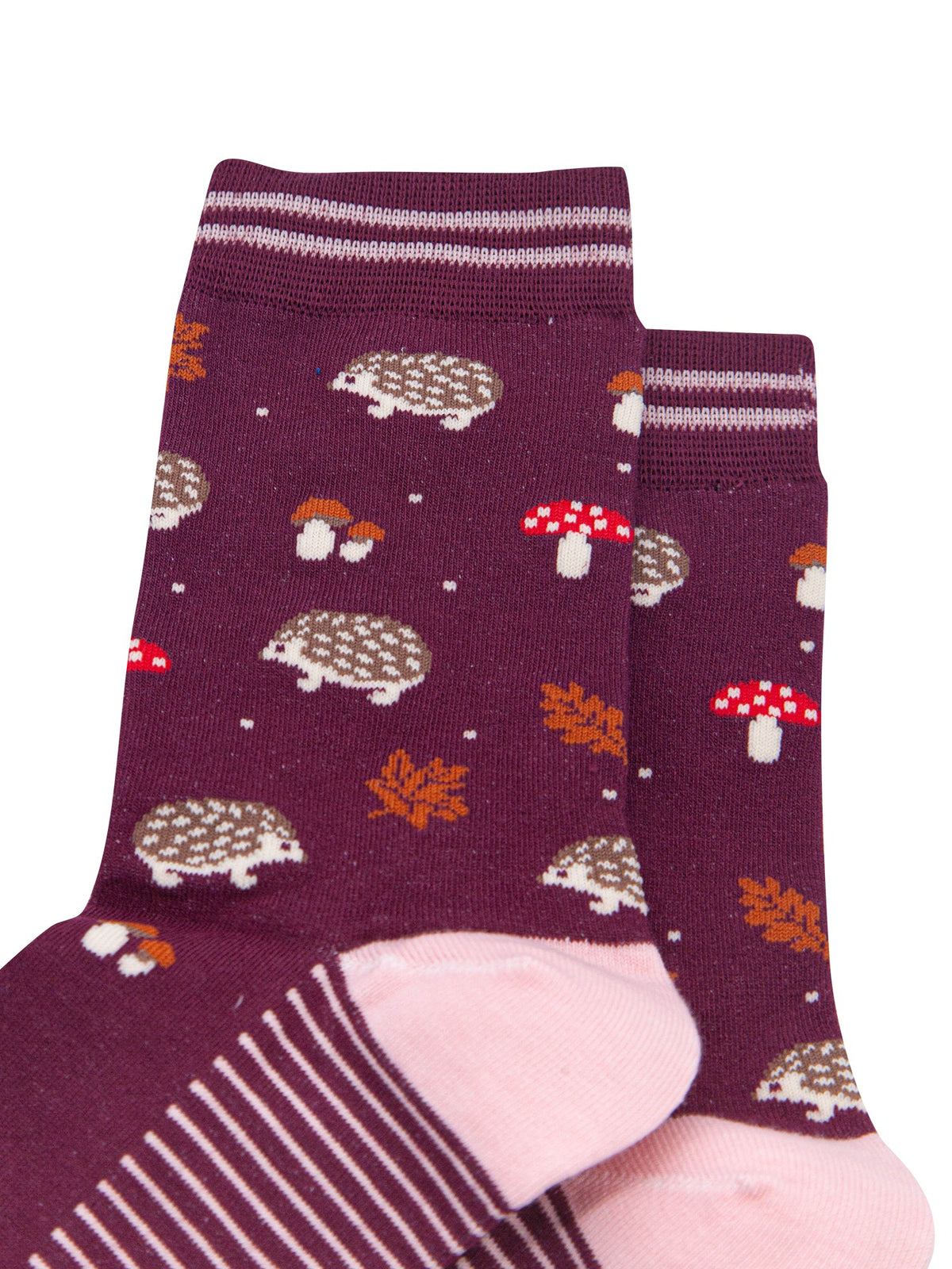 Hedgehog-Women's-Bamboo-Socks-in-Burgundy-Close-Up