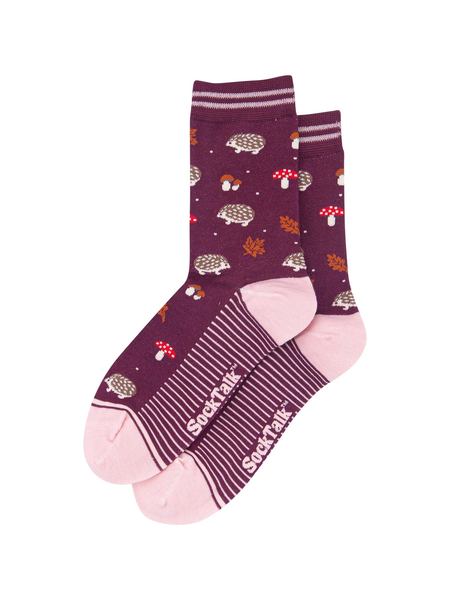 Hedgehog-Women's-Bamboo-Socks-in-Burgundy-Laid-Flat
