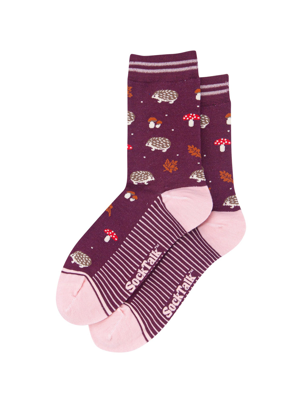 Hedgehog-Women's-Bamboo-Socks-in-Burgundy-Laid-Flat