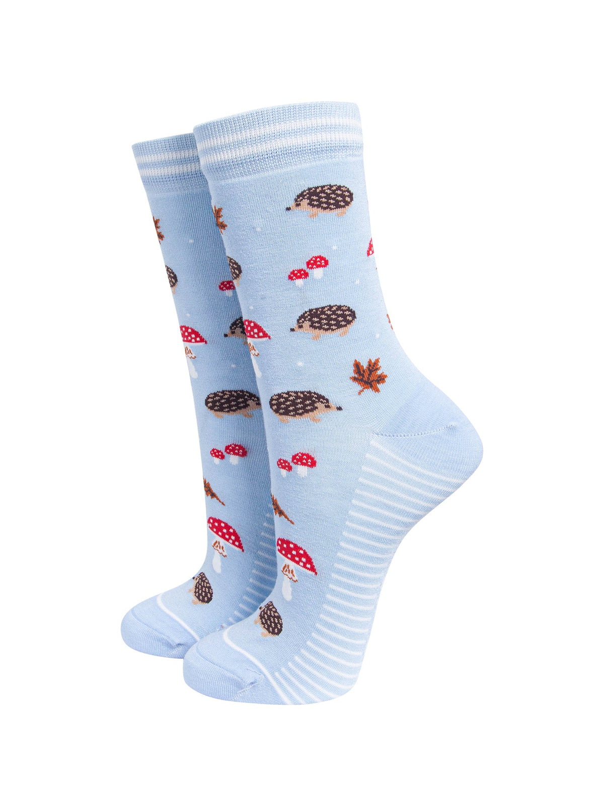 Hedgehog-Women's-Bamboo-Socks-in-Icy-Blue-On-Mannequin