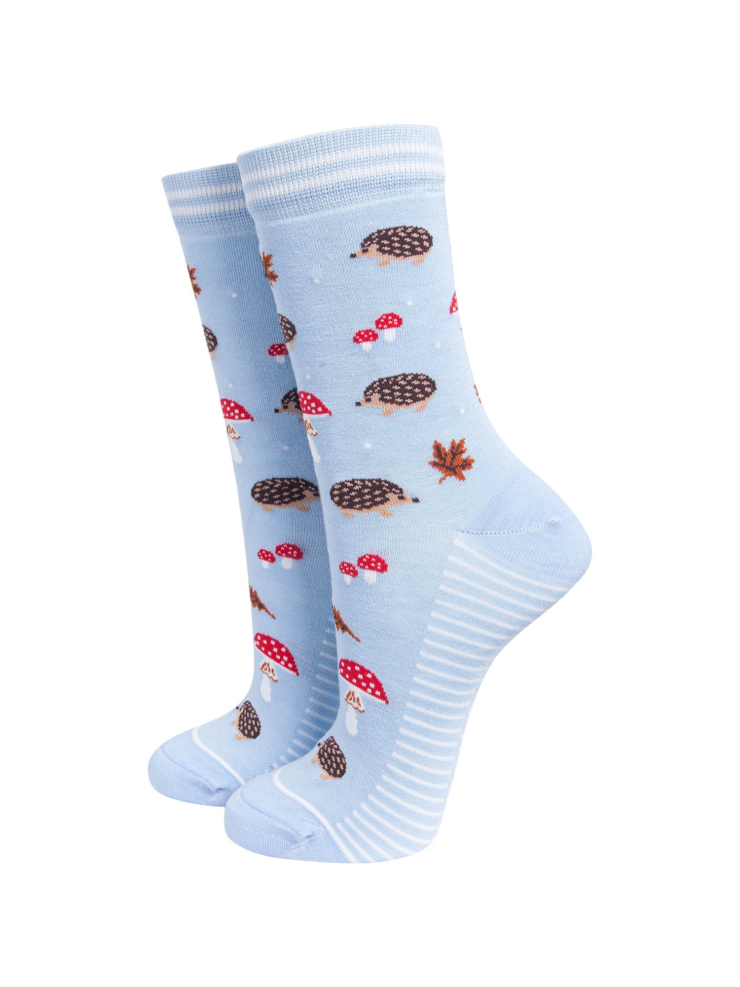 Hedgehog-Women's-Bamboo-Socks-in-Icy-Blue-On-Mannequin