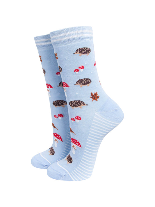 Hedgehog-Women's-Bamboo-Socks-in-Icy-Blue-On-Mannequin