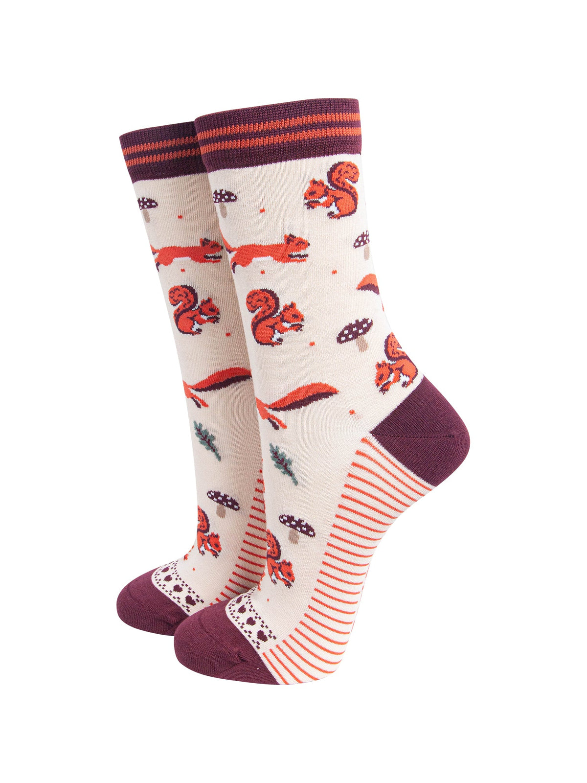 Squirrel-Women's-Bamboo-Socks-in-Cream-On-Mannequin