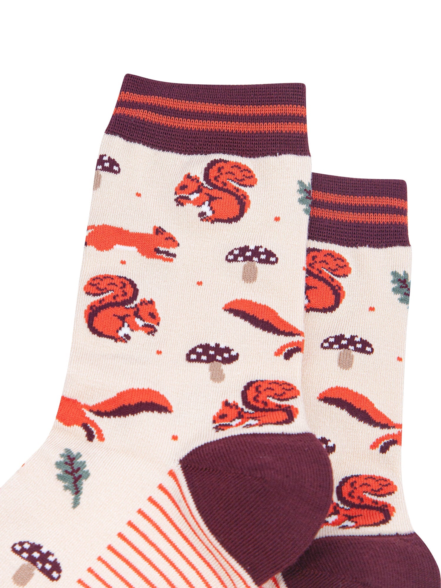 Squirrel-Women's-Bamboo-Socks-in-Cream-Close-Up