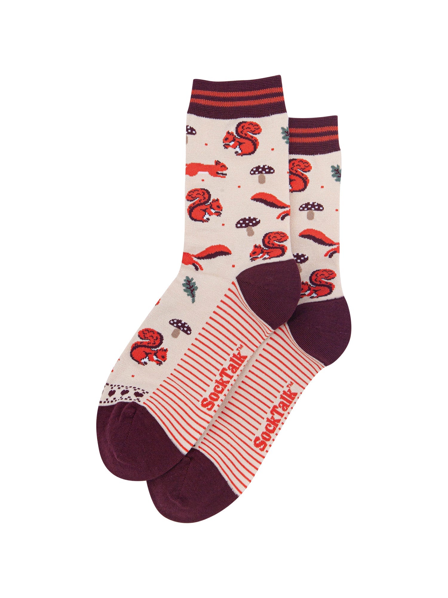 Squirrel-Women's-Bamboo-Socks-in-Cream-Laid-Flat