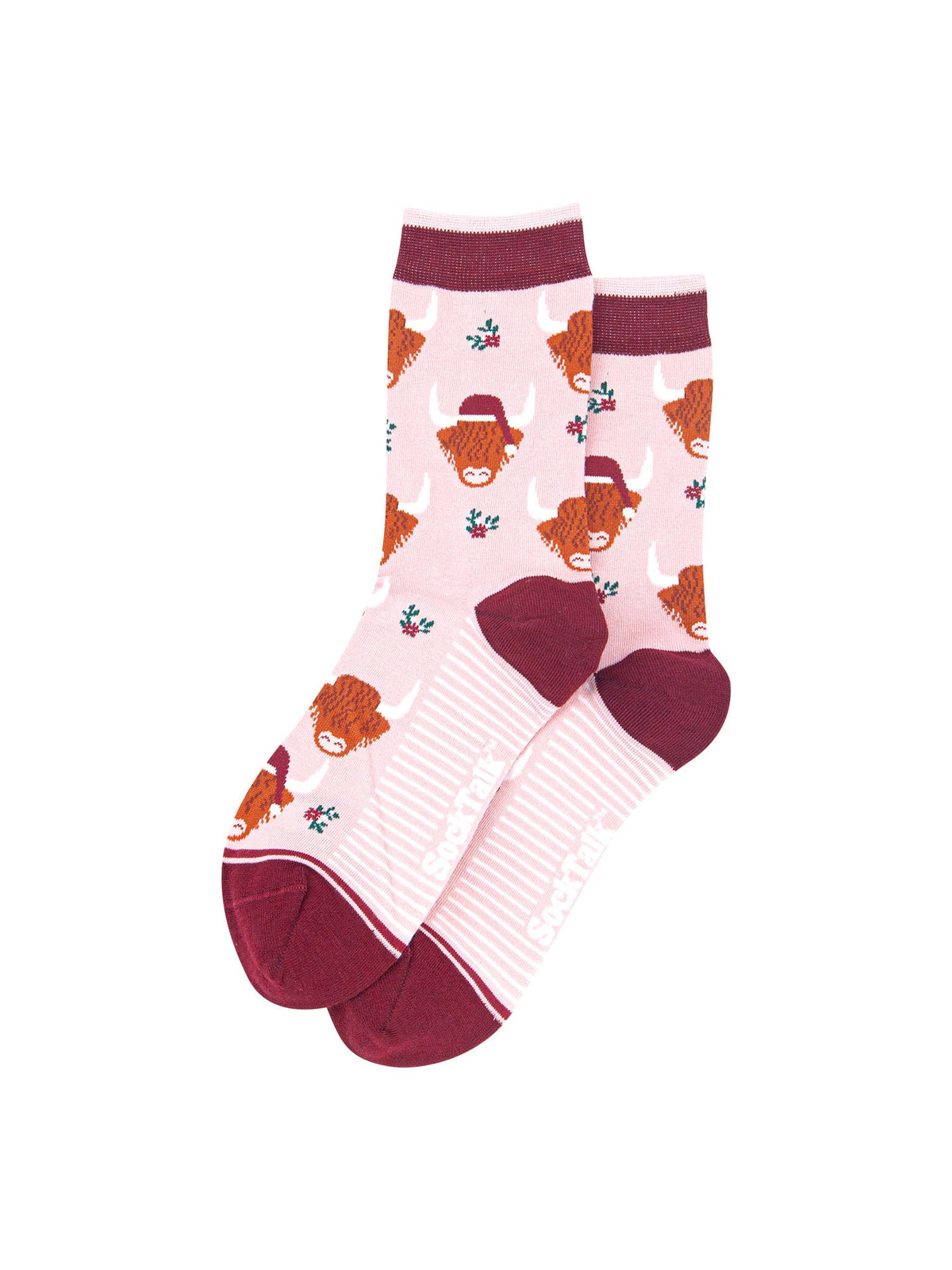 Santa-Highland-Cow-Bamboo-Crew-Socks-Christmas-Cracker-Gift-Box-in-Pink