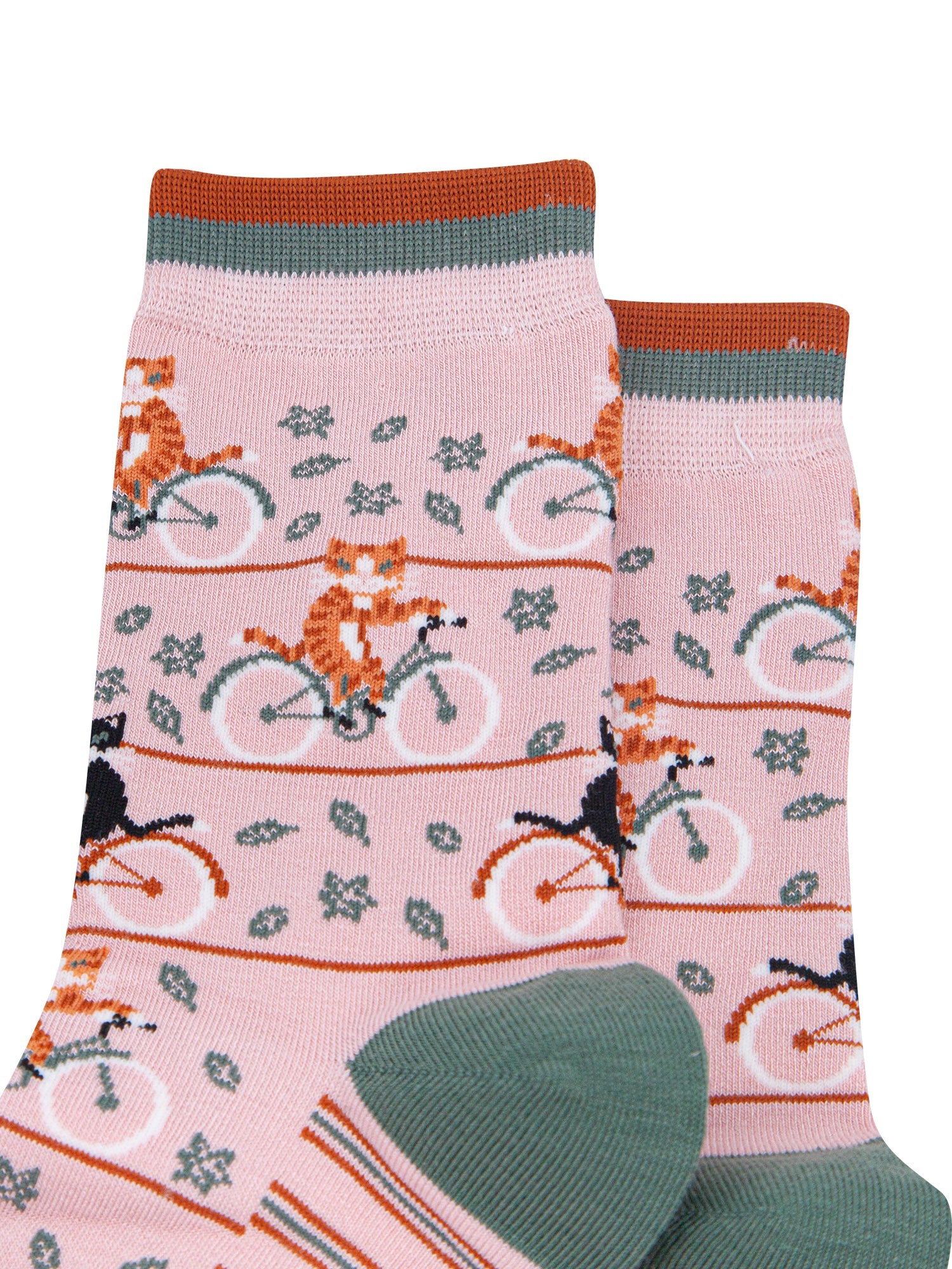 Cycling-Cat-Women's-Bamboo-Socks-in-Soft-Pink-Close-Up