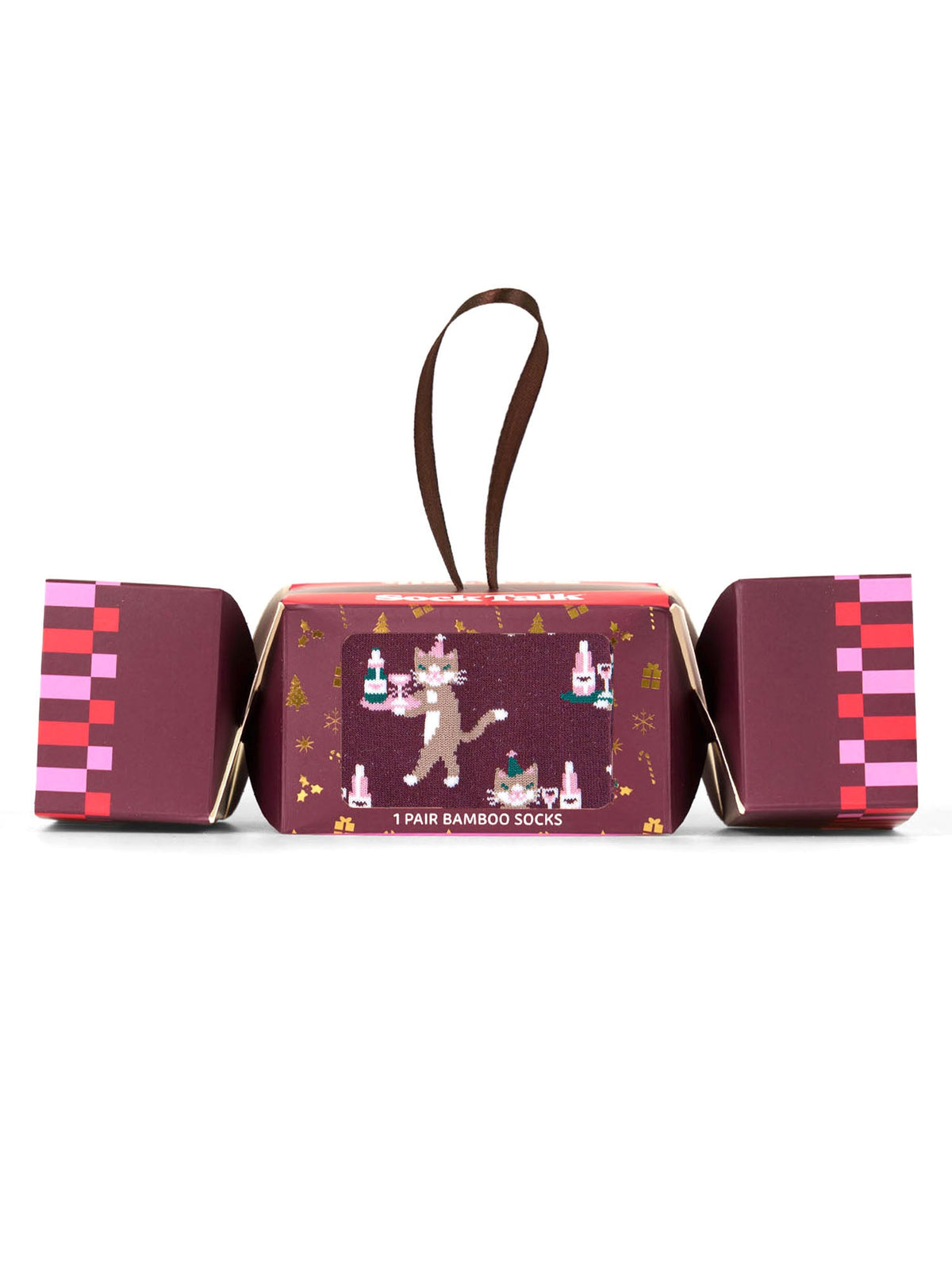 Champagne-Cats-Bamboo-Crew-Socks-Christmas-Cracker-Gift-Box-in-Berry