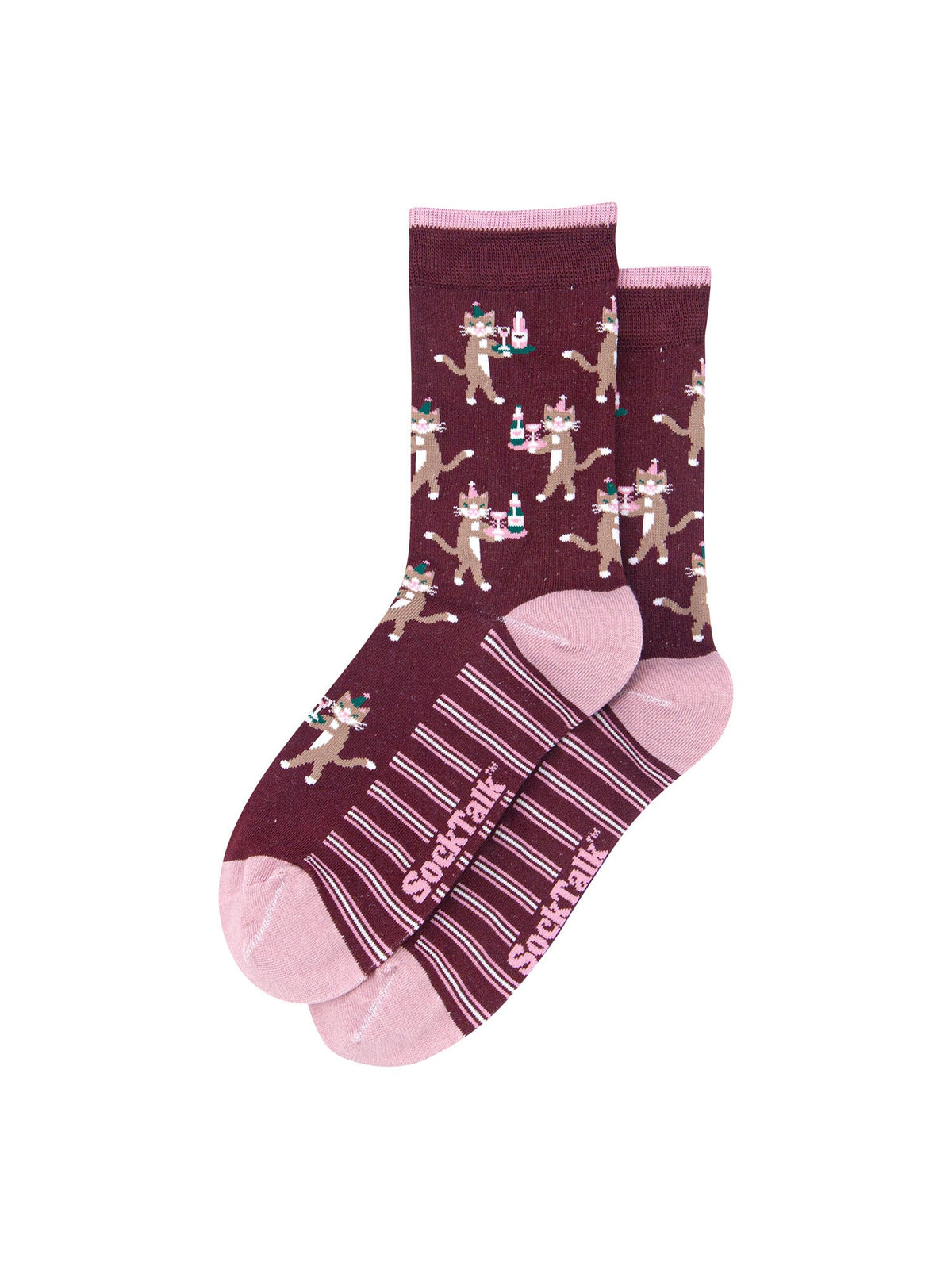 Champagne-Cats-Bamboo-Crew-Socks-Christmas-Cracker-Gift-Box-in-Berry