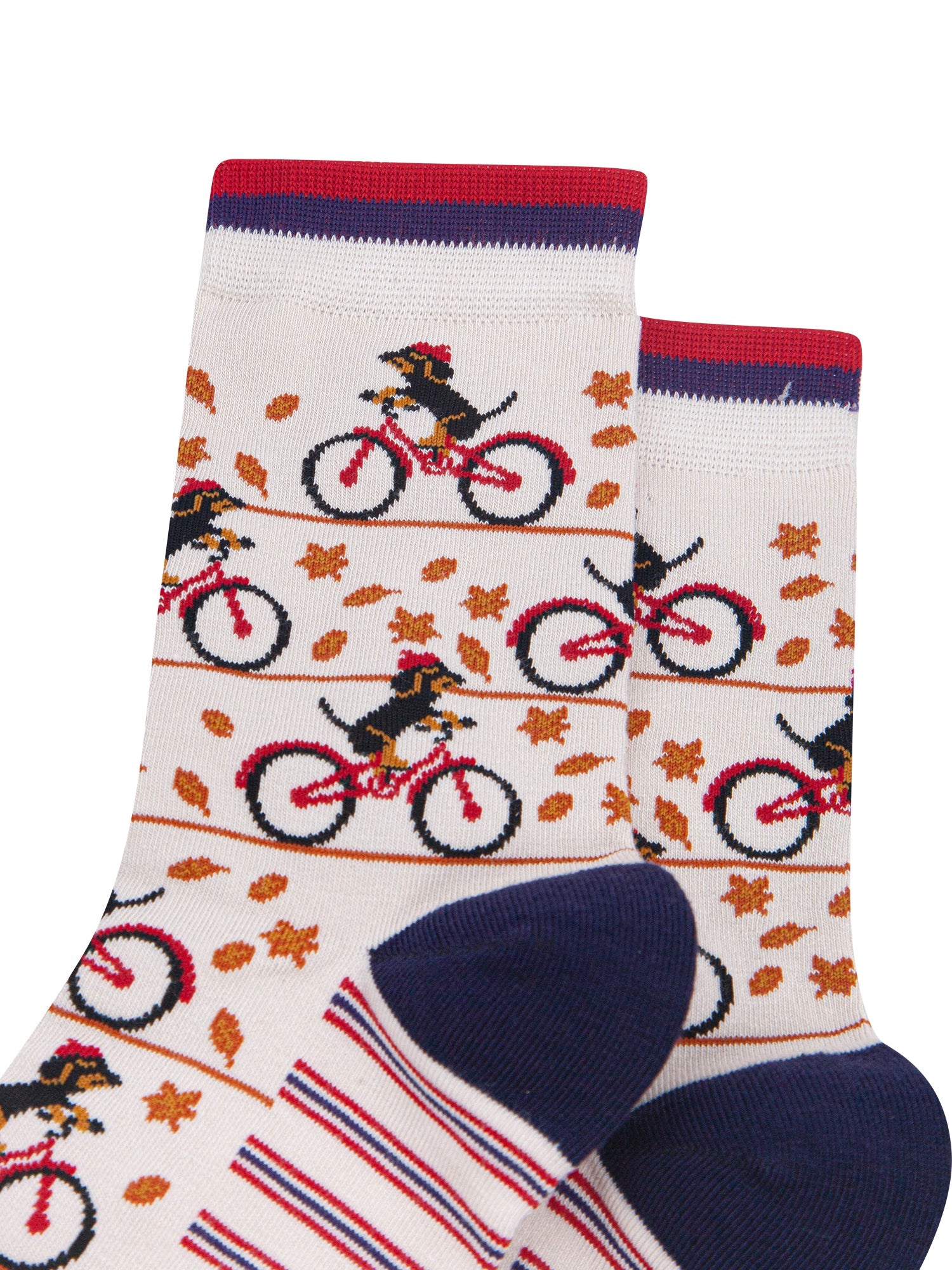 Cycling-Sausage-Dog-Women's-Bamboo-Socks-in-Cream-Close-Up
