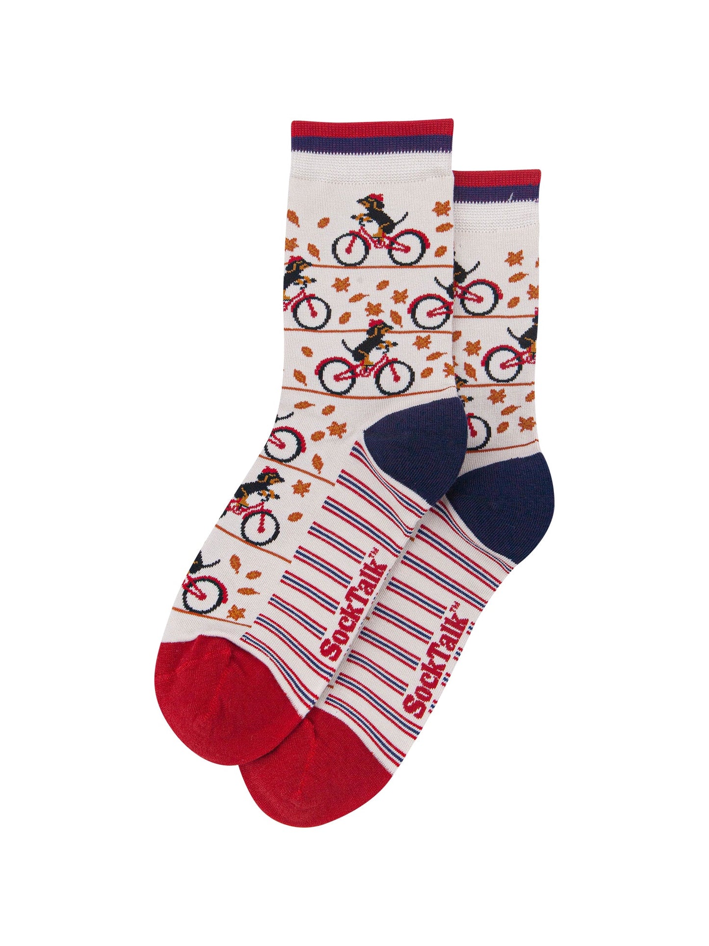 Cycling-Sausage-Dog-Women's-Bamboo-Socks-in-Cream-In-Packaging