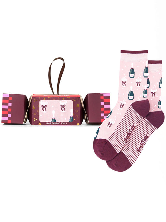 Champagne-Bamboo-Crew-Socks-Christmas-Cracker-Gift-Box-in-Light-Pink