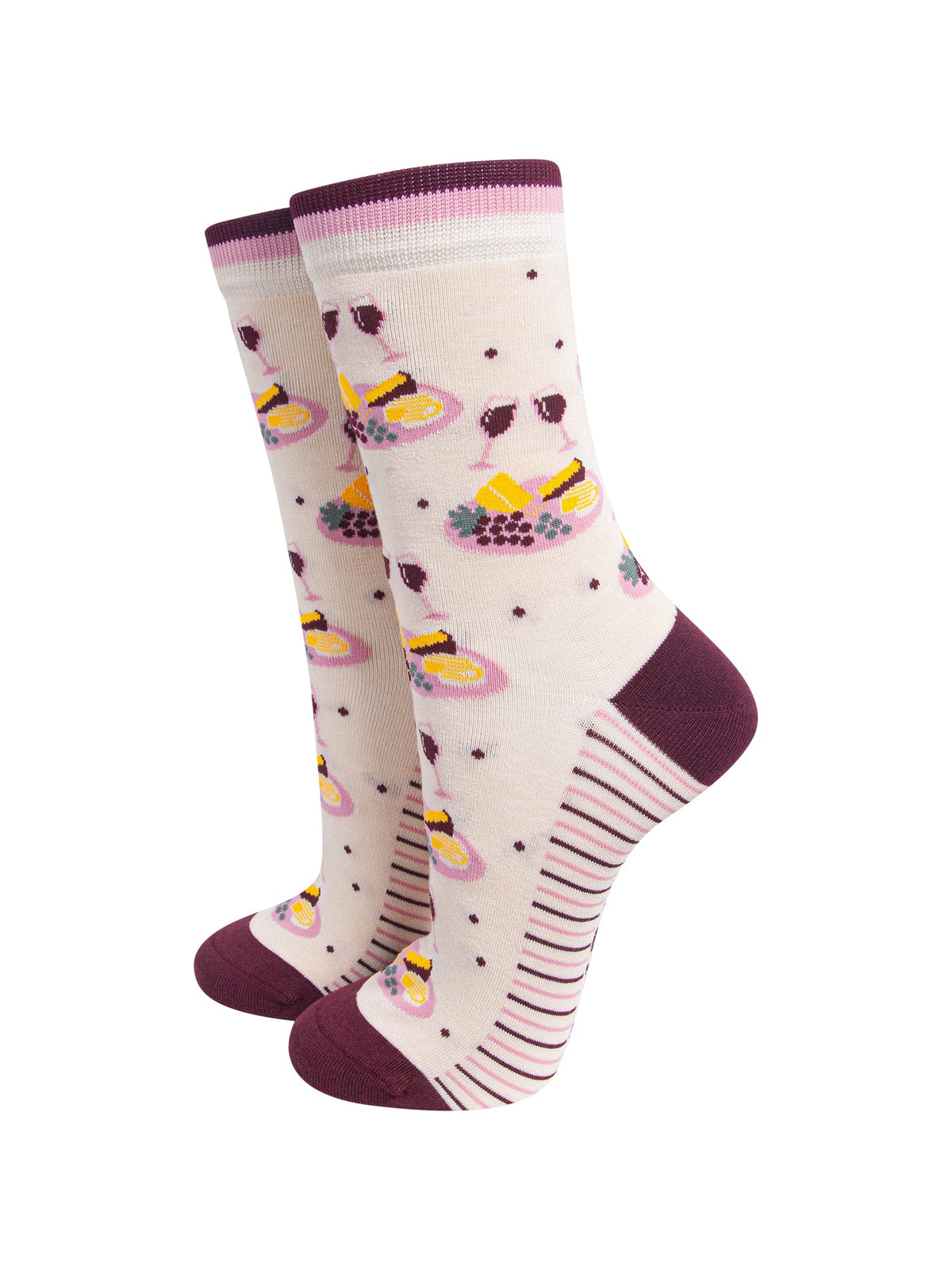 Cheese-&-Wine-Women's-Bamboo-Socks-in-Cream-On-Mannequin