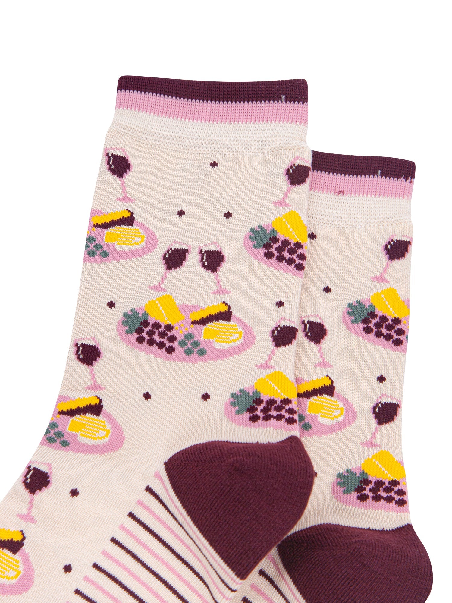 Cheese-&-Wine-Women's-Bamboo-Socks-in-Cream-Close-Up