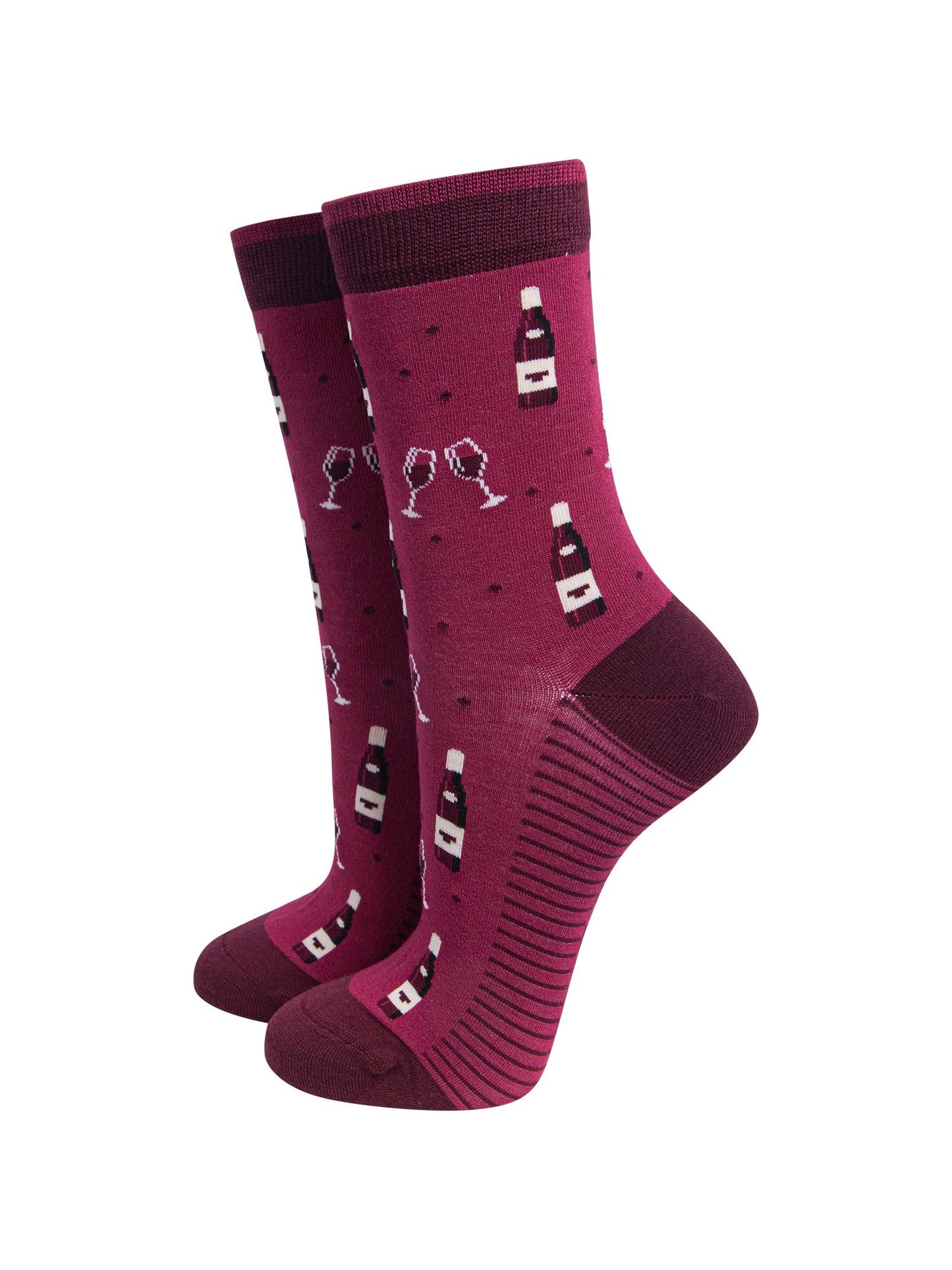 Red-Wine-Women's-Bamboo-Socks-in-Burgundy-On-Mannequin