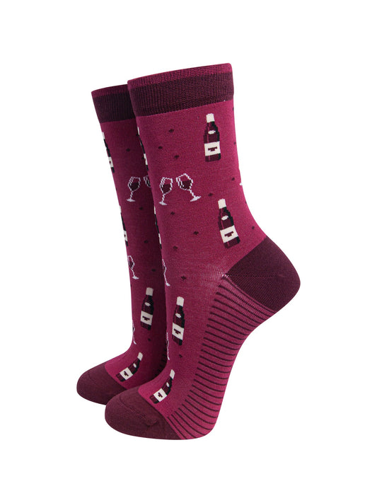 Red-Wine-Women's-Bamboo-Socks-in-Burgundy-On-Mannequin