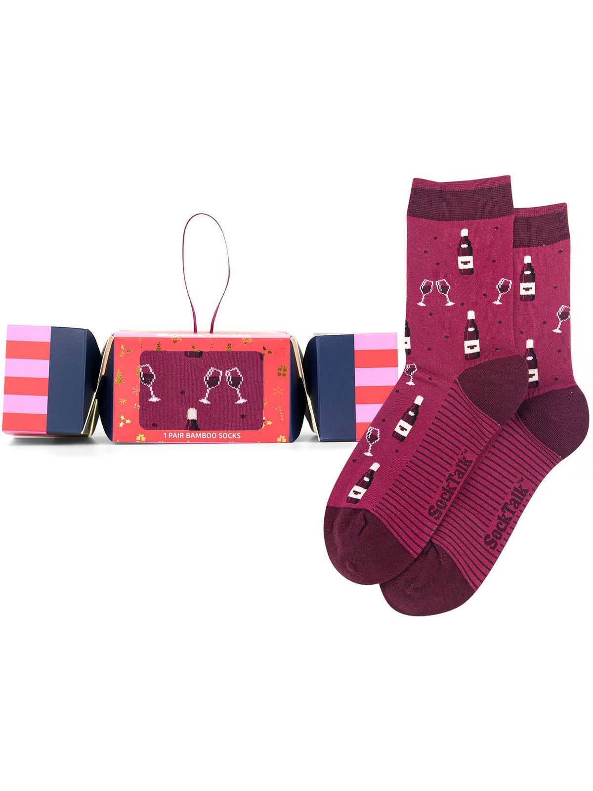 Red-Wine-Bamboo-Crew-Socks-Chirstmas-Cracker-Gift-Box-in-Berry