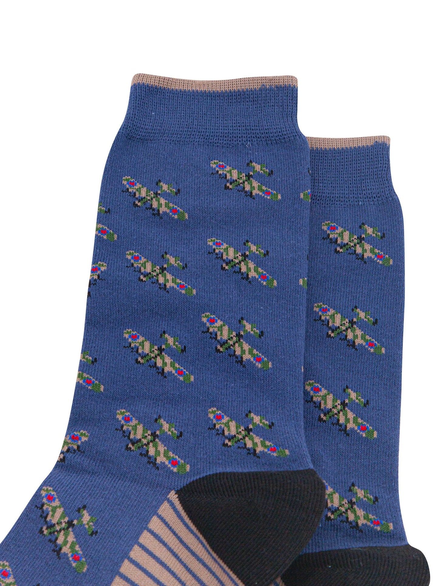 Vintage-Planes-Men's-Bamboo-Socks-in-Denim-Blue-Close-Up