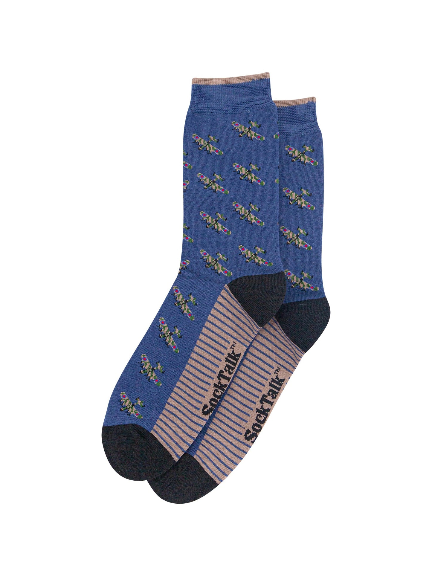 Vintage-Planes-Men's-Bamboo-Socks-in-Denim-Blue-Laid-Flat