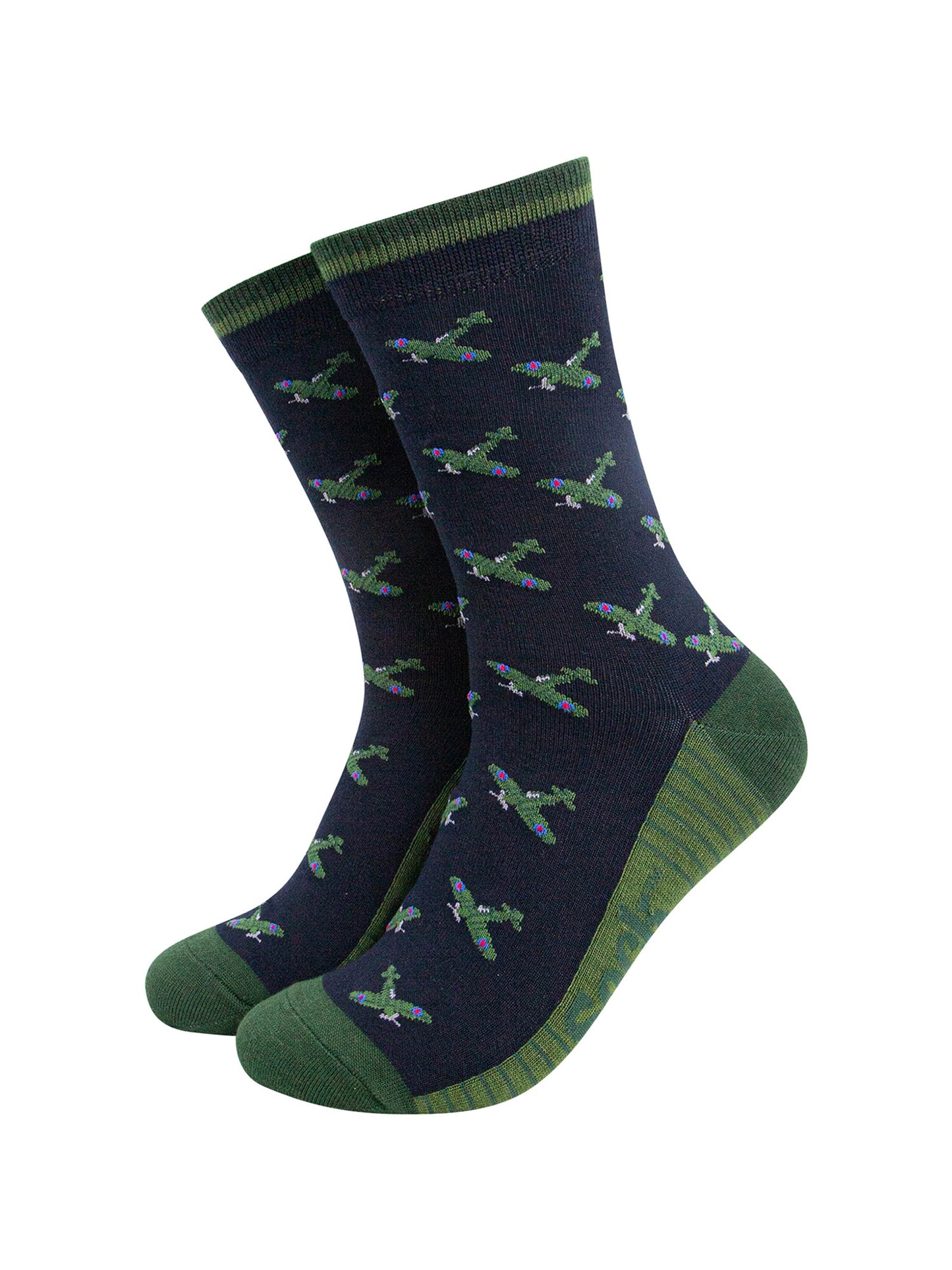Vintage-Airplanes-Bamboo-Socks-in-Navy-Blue-Mannequin