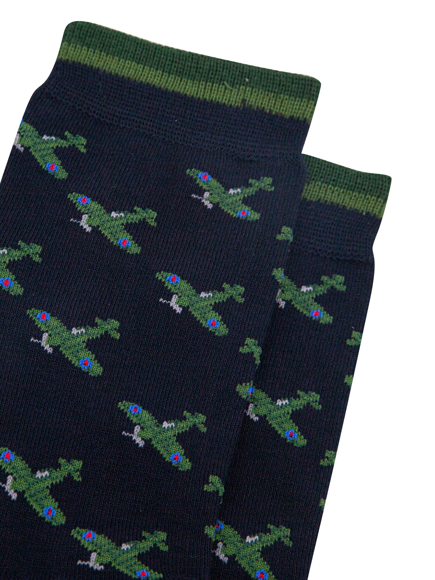 Vintage-Airplanes-Bamboo-Socks-in-Navy-Blue-Closeup