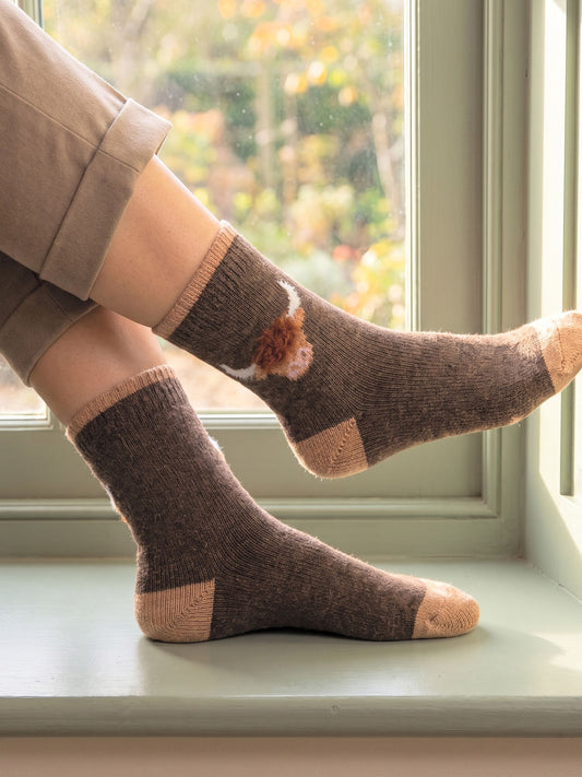 Highland-Cow-Wool-Fluffy-Element-Socks-in-Brown