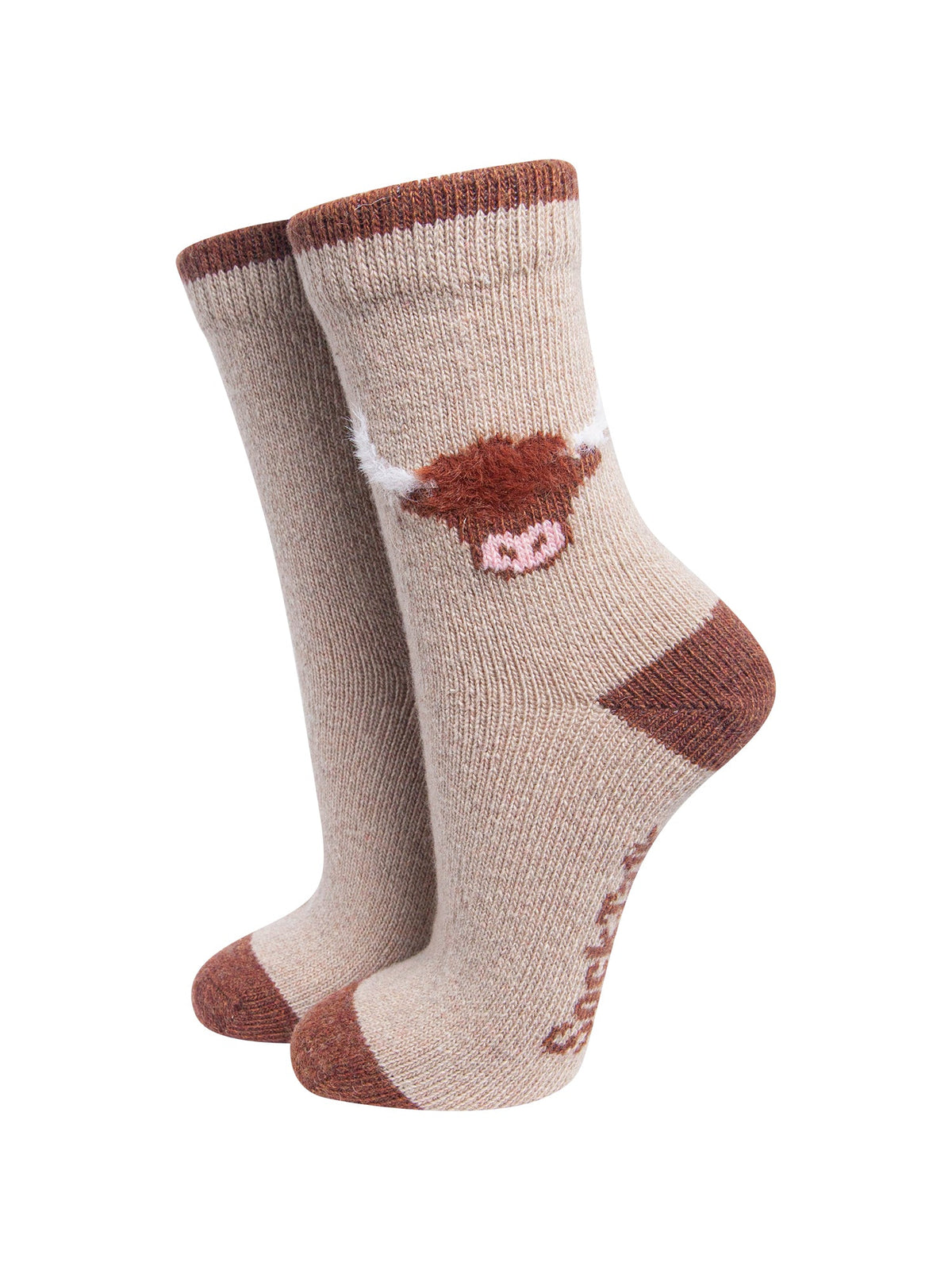 Highland-Cow-Wool-Fluffy-Element-Socks-in-Oatmeal-On-Mannequin