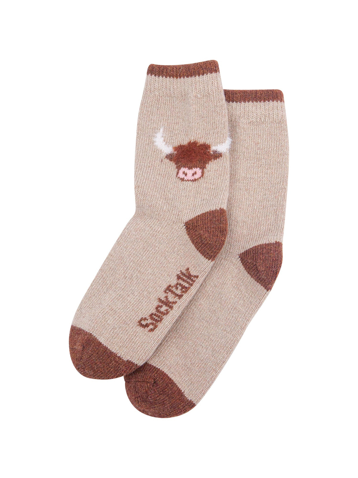Highland-Cow-Wool-Fluffy-Element-Socks-in-Oatmeal-Laid-Flat