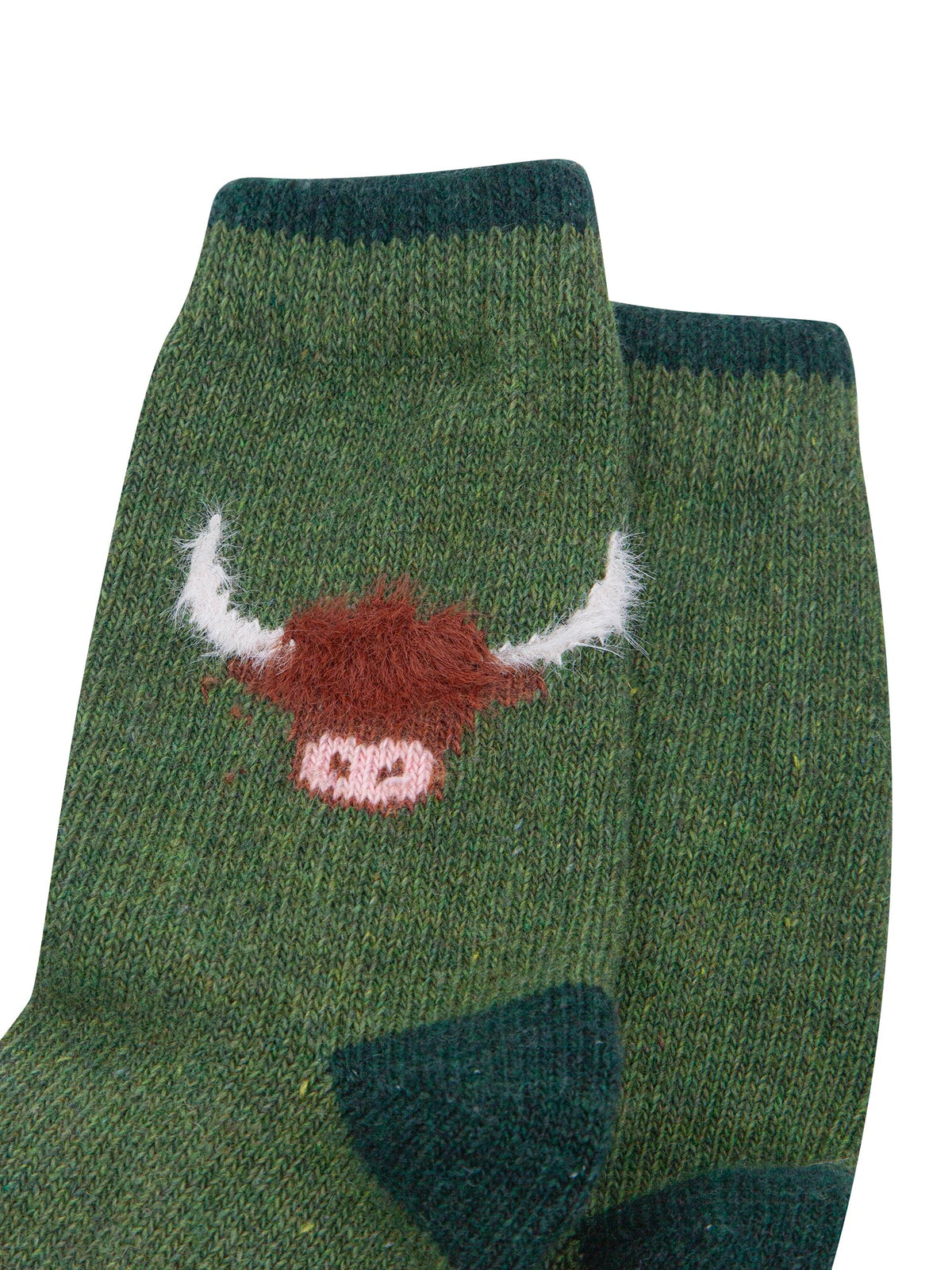 Highland-Cow-Wool-Fluffy-Element-Socks-in-Green-Close-Up